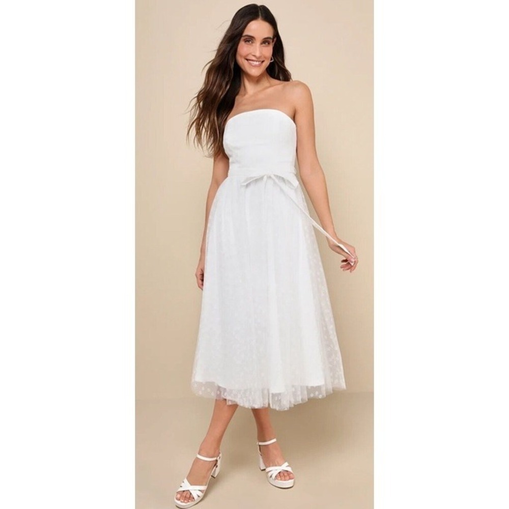 Lulu's Immaculate Poise White Swiss Dot Strapless Midi Dress Size XL
